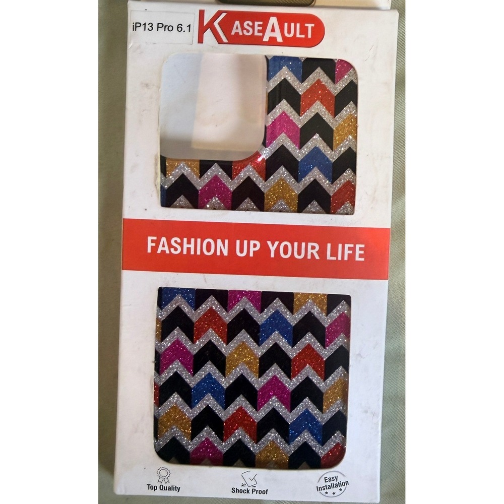 Kaseault iPhone 13 Pro Case Glitter Multi-Color Chevron Shockproof Cover 6.1